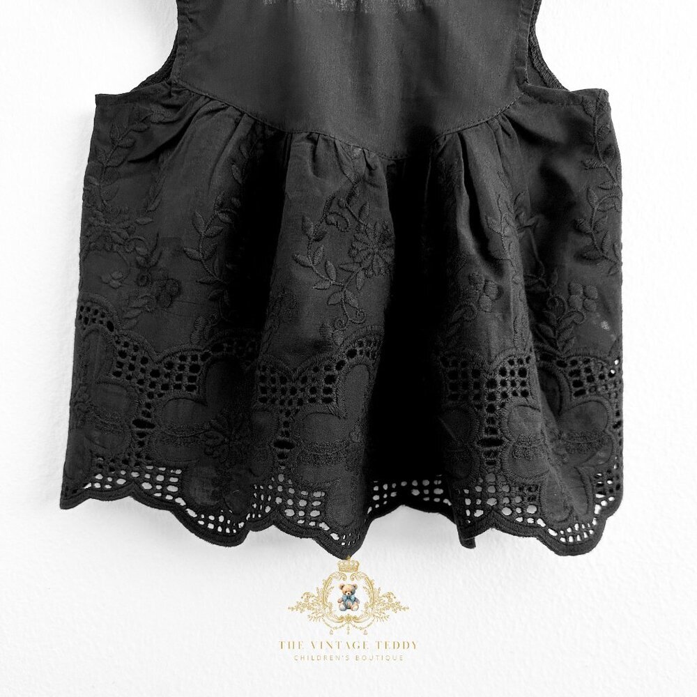NWT Pretty Girls Blouse Lovely Floral Eyelet Lace Embroidery Bohemian Black 3T - Picture 3 of 3